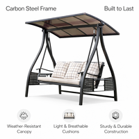 Fauteuil balançoire de jardin moderne en aluminium Meiqi 3 places avec auvent lumineux solaire pour patio, cour, salon et chambre