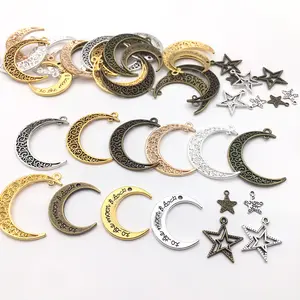 Vintage 7 Colors Moon Star Charms Pendant 37mm Size Moon Charm for DIY Jewelry Making Findings