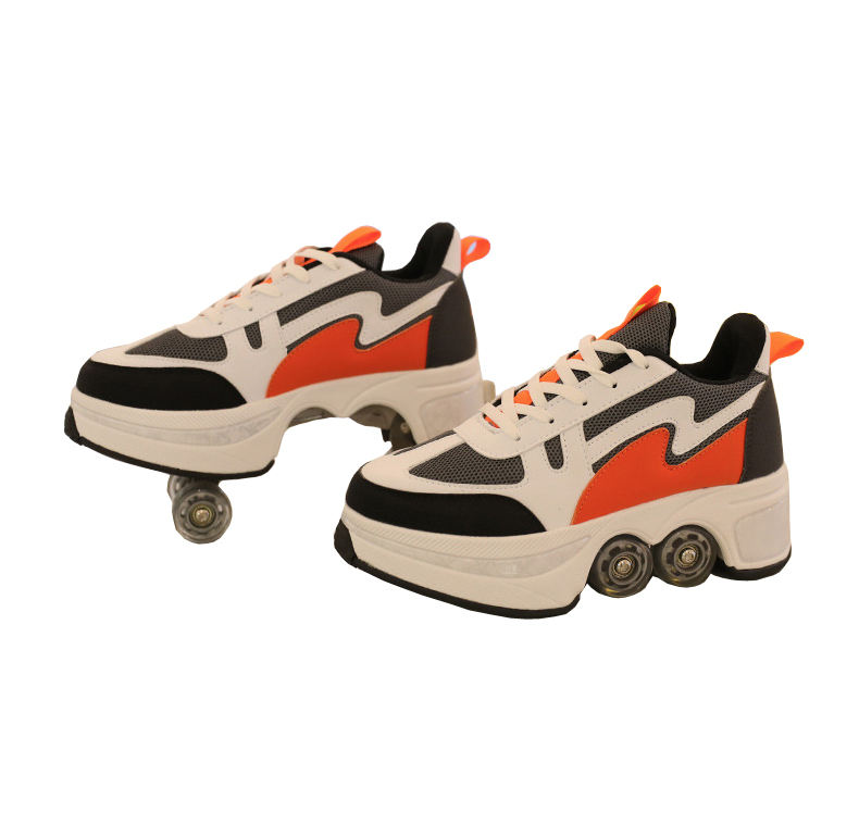 LS Quad Wheels Deformation Retractable Rollers Double-row Kids PU Wheel  Skates Youth Deformed Kick Out Roller Skate Shoes