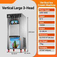 Machine à glace molle commerciale de comptoir, 3 saveurs, pour desserts, verticale