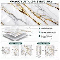 Autocollant mural en PET effet marbre doré, autocollant adhésif pour carrelage, imperméable, anti-rayures, pour salon, bureau à domicile, décoration