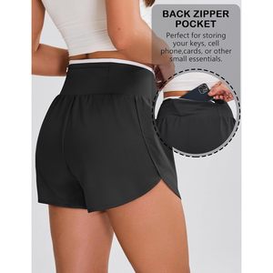 FOXA Pantalones cortos deportivos para mujer, de cintura alta, de secado rápido, para correr, con bolsillo con cremallera - Product Image 2