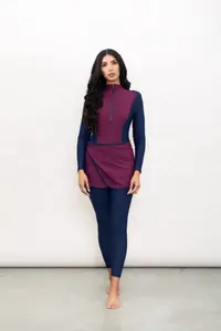 Grosir 2023 Borkini Baju Renang Wanita Lengan Panjang Muslim Baju Renang Padat 4-Piece Pakaian Renang Wanita Islami Sederhana