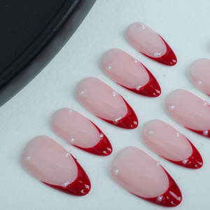 <span class=keywords><strong>Uñas</strong></span>, <span class=keywords><strong>uñas</strong></span> artificiales hechas a mano puras pintadas a mano rojo francés pequeña perla <span class=keywords><strong>uñas</strong></span> reutilizables de alta calidad - Product Image 2