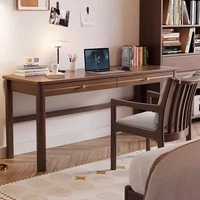 Bureau ergonomique QINUO en bois massif de style nordique minimaliste, couleur naturelle, avec tiroir, pour ordinateur portable, travail et étude à domicile
