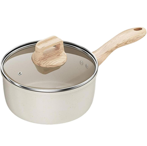 Casserole de haute qualité avec couvercle en verre, revêtement antiadhésif en céramique, compatible lave-vaisselle, poignées souples en bois, compatible gaz et induction, faitout, casserole à lait - Product Image 5