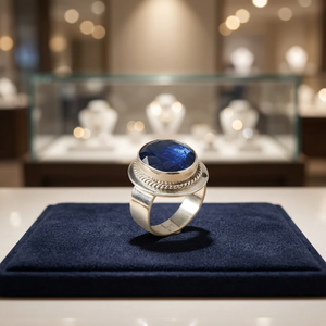 925 Silver Classic Ring With Blue Sapphire Bezel Setting Unisex Fine Jewelry - Product Image 4