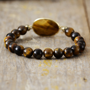 Bracelet élastique en pierre naturelle œil de tigre à veine rouge, 8mm, bijoux en pierre naturelle, cadeau pour femmes, bracelet fait à la main à la mode - Product Image 5