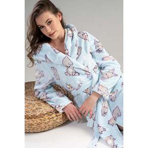 Bata de Felpa Azul Cristal para Mujer, Manga Larga, Suave, Informal, Ropa de Dormir - Product Image 5