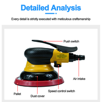 Lijadora Orbital Neumática Aleatoria de 5 Pulgadas, Pulidora de Doble Acción, 12000 RPM, Herramienta Eléctrica con Aspiración para Madera, Coche y Metal, CE RoHS
