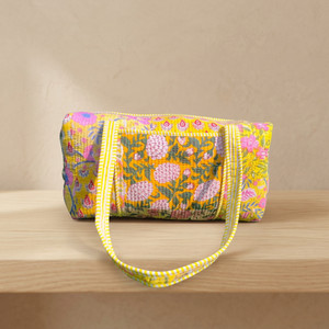 <b>Yellow</b> Floral Quilted Weekender Duffel <b>Bag</b> Large Capacity Travel Duffel <b>Bag</b> Striped Handles Beach Yoga <b>Bags</b> Customized Travel Ba - Product Image 4