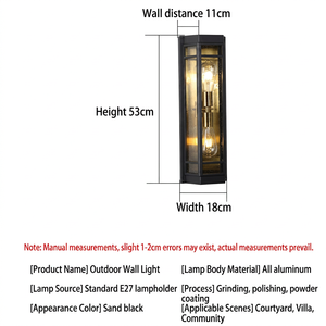 Applique murale extérieure en aluminium moulé sous pression de style européen, étanche IP54, avec verre transparent vintage, pour villa, <span class=keywords><strong>portail</strong></span>, jardin, cour - Product Image 5