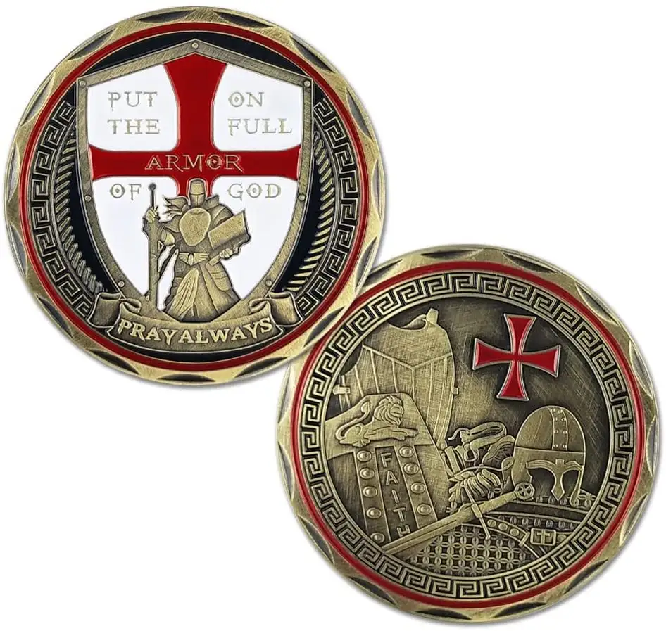 神の鎧チャレンジコイン宗教信仰祈り常に騎士テンプラー赤十字コイン記念ギフト