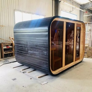 Sauna à vapeur extérieur pour 2 personnes avec fenêtres en traverse, poêle à bois traditionnel, construction en bois massif, cèdre rouge/hemlock, 6 kW - Product Image 1