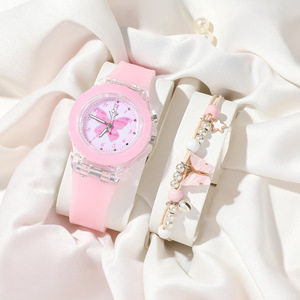 2025 Hot-Bán Dễ Thương Thiết Kế LED Ánh Sáng Đồng Hồ Trẻ Em Của 2 cái/bộ Mới Sáng Silicone Thạch Anh Đồng Hồ + Thỏ Đính Cườm Vòng Đeo Tay Thiết Lập - Product Image 3