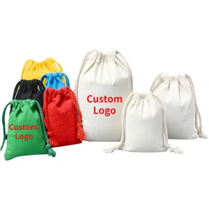 Bolsa de algodón con cordón de lona de almacenamiento de promoción, regalo de lona con tema de Festival personalizado, bolsas grandes lisas con cordón