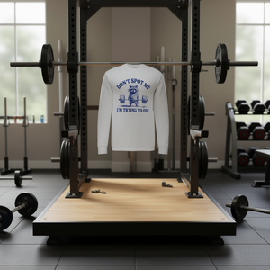 Camiseta de manga larga Raccoon Weightlifter con diseño Don't Spot Me I'm Trying To Die - Product Image 3
