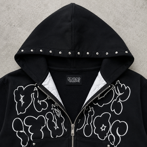 Fabricant OEM – Ensemble survêtement Y2K personnalisé avec <span class=keywords><strong>pantalon</strong></span> baggy à double taille et coupe évasée, et sweat à capuche orné de strass - Product Image 3