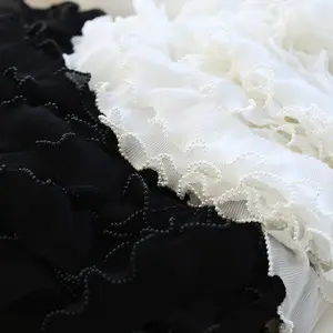 DIY Jahitan Ruffle Applique Kerah 6CM Lebar Baru Bordir Bunga Putih Manik-manik Kain Renda Tulle Potong Pita