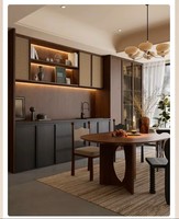 Meuble de rangement latéral moderne en bois massif pour salon avec 1 porte et 5+ tiroirs, portes à panneaux plats, meuble haut en chêne