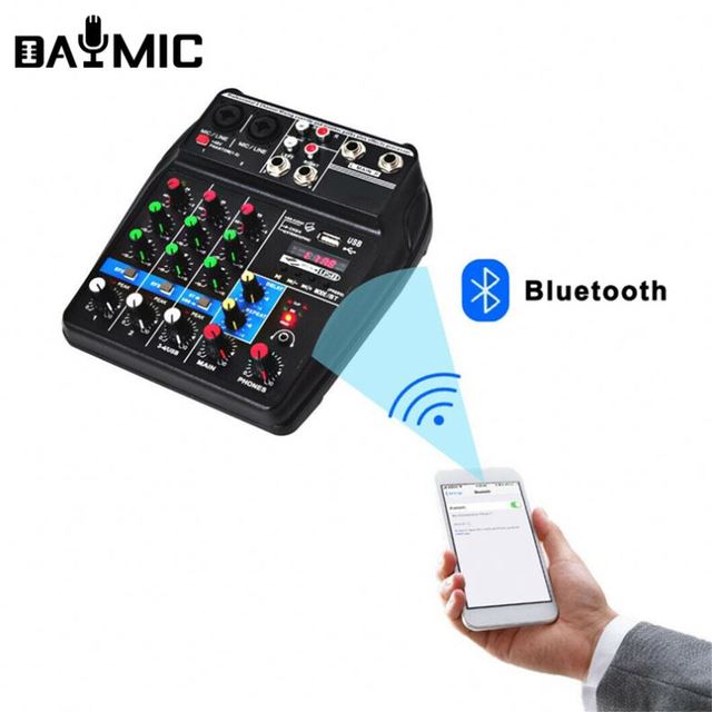 OEM Factory Wholesale Audio Mixer 4 Channel USB Audio Mixer Mixing Console With BT 48V Phantom Power Audio Interface Mixer