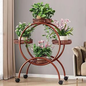 Support à plantes multi-niveaux en fer forgé avec roulettes pour une utilisation intérieure, dans le salon, sur le balcon, support de sol portable - Product Image 5