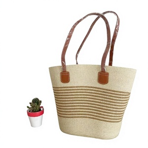 Nuevo Bolso Tote de Mujer con Cierre de Cremallera y Patrón a Rayas, Tejido de Paja, Gran Capacidad, para Playa, Verano, Combinable con Todo, Venta al Por Mayor - Product Image 1