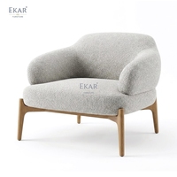 Fauteuil baril moderne avec pieds en bois, fauteuil d'appoint en tissu bouclé, fauteuil lounge minimaliste pour la décoration du salon et de la chambre