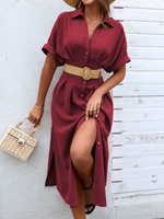 Robe midi pour femme été 2026, col à revers, simple boutonnage, manches courtes, élégante et décontractée