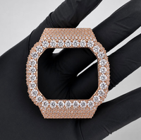 Boîtier de montre en moissanite pour DW5600, double rangée de pierres incrustées, grandes et petites pierres, 50 mm, or blanc, coque de remplacement