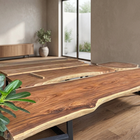 Table de conférence Art Déco en acacia massif, pièce unique et rare – Couleur personnalisable, table de salle de réunion de luxe extra large en bois massif