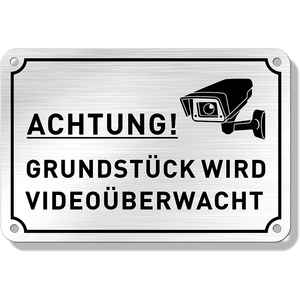 Внимание! Камера видеонаблюдения. Всепогодный алюминиевый предупреждающий знак с текстом и иконкой камеры, 15x10 см, для использования в Германии и Европе. - Product Image 1