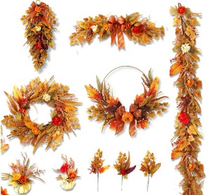 Festival de otoño Leaf Pampas Grass Swag Artificial Fall Grass and Grain Harvest Swag para la decoración de la puerta delantera de Acción de Gracias - Product Image 1