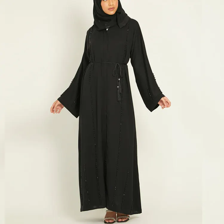 robe femme 2023 islamic clothing Custom Black chiffon Open abaya new abaya women muslim dress