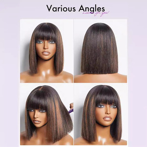 Parrucca Liscia Bob da 10 Pollici Senza Colla <span class=keywords><strong>con</strong></span> Frangia Ordinata, Corta, Marrone, Realizzata a Macchina, per Vendita all'Ingrosso - Product Image 4