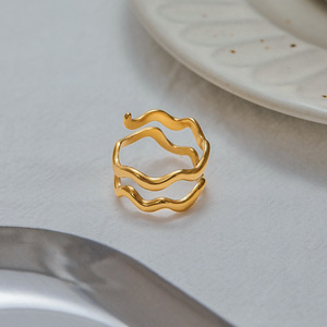 Elegant Wave Pattern <b>Ring</b> 18K Stainless Steel Unisex Jewelry Gift Design - Product Image 2