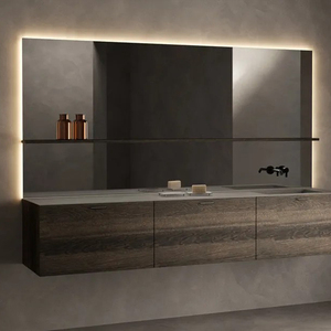 Specchio da <span class=keywords><strong>Bagno</strong></span> con Cornice in Alluminio Dorato, Illuminazione LED e Interruttore Touch, Arte Murale Moderna Fatta a Mano per <span class=keywords><strong>Arredamento</strong></span> Casa - Product Image 3