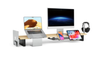 Support de moniteur ergonomique en bois massif noyer, support pour ordinateur portable, étagère de bureau extensible UPERGO VD-42TS