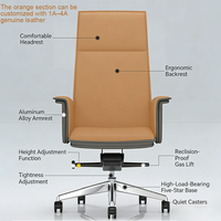 Chaise de bureau ergonomique réglable de luxe en cuir PU moderne à dossier haut avec base en aluminium – Idéale pour salon, salle à manger, utilisation informatique