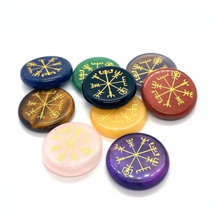 Wholesale Natural Crystal Round Shape <strong>Engraved</strong> With Direction Symbol Seven <strong>Chakra</strong> Gemstone for Energy Healing and Decoration - Product Image 1