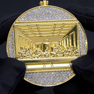 Nuevo Collar de Hombre Estilo Hip Hop 2024, Colgante de <span class=keywords><strong>Disco</strong></span> Grande con Incrustaciones de Diamantes, Cadena Cubana de Aleación, Directo de Fábrica - Product Image 2