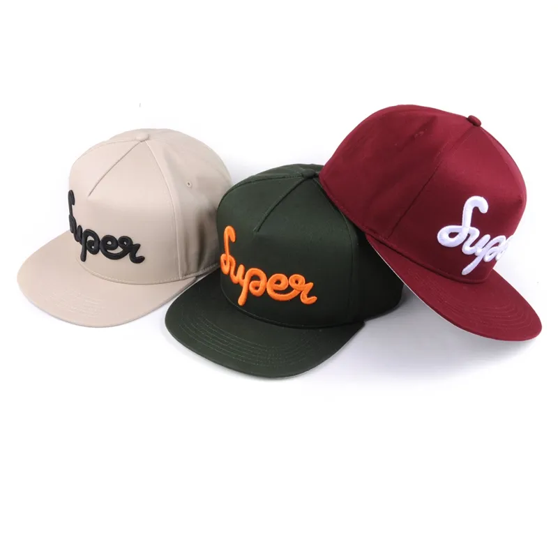 Toptan gorras 5 panel hip hop düz şapka, özel nakış snapback şapka özel kap