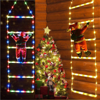 Luces LED de Navidad al por Mayor, Luces de Hadas Colgantes con Diseño de Papá Noel Escalando una Escalera, para Decoración Navideña de Paredes y Ventanas del Hogar