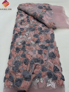 럭셔리 스팽글 그물 신부 레이스 원단 크리스탈 라인 석 무거운 자수 웨딩 파티를위한 꽃과 3D 페르시 레이스 원단 - Product Image 2