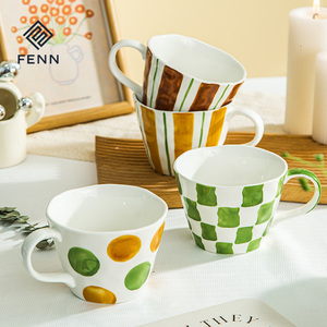 Juego de vajilla de cerámica artística FENN, diseño geométrico a rayas/lunares, vajilla de porcelana hecha a mano para regalo de decoración de comedor - Product Image 4