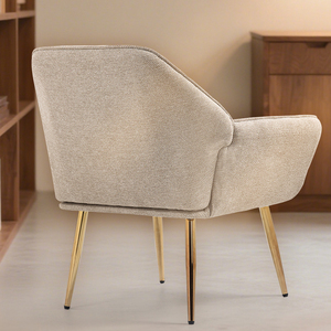 Chaise de loisirs moderne avec pieds en métal doré <span class=keywords><strong>Fauteuil</strong></span> rembourré en tissu <span class=keywords><strong>beige</strong></span> pour chaise longue de salon - Product Image 3
