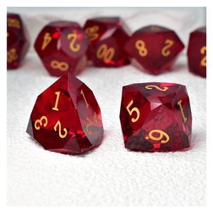 Đá quý màu đỏ lăng kính thủy tinh xúc xắc Bộ, khắc đa diện Pha Lê đa diện DND xúc xắc, 7 cái thiết lập với kim loại hộp thiếc gói - Product Image 3