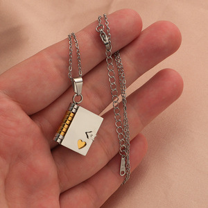 Personalized Custom Engraved Logo Stainless Steel Jewelry 3D Simulation Foldable Book Pendant <strong>Necklace</strong> for Couple - Product Image 4