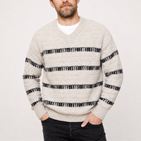 Pull rayé pour homme, style rétro preppy, col en V, tricoté, OEM ODM, motif personnalisé, approvisionnement en gros