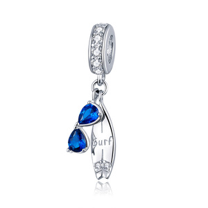 S925 Argent Jubilatoire surf pendentif <span class=keywords><strong>de</strong></span> mode sertie <span class=keywords><strong>de</strong></span> <span class=keywords><strong>diamant</strong></span> bleu lunettes perles accessoires BSC263 - Product Image 1